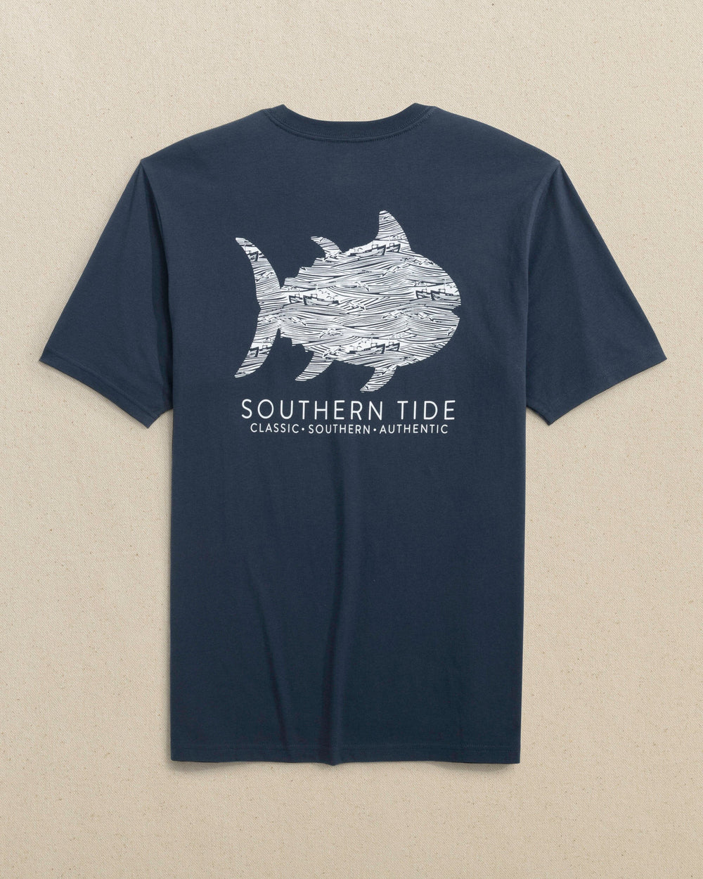 The back view of the Southern Tide Ships and Seagulls Short Sleeve T-Shirt by Southern Tide - Dress Blue
