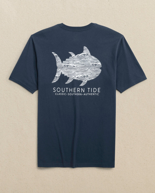 The back view of the Southern Tide Ships and Seagulls Short Sleeve T-Shirt by Southern Tide - Dress Blue