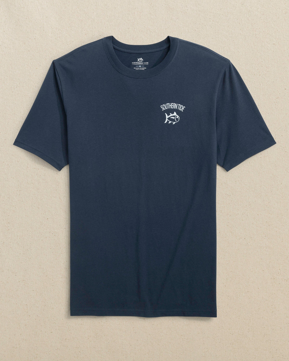 The front view of the Southern Tide Ships and Seagulls Short Sleeve T-Shirt by Southern Tide - Dress Blue