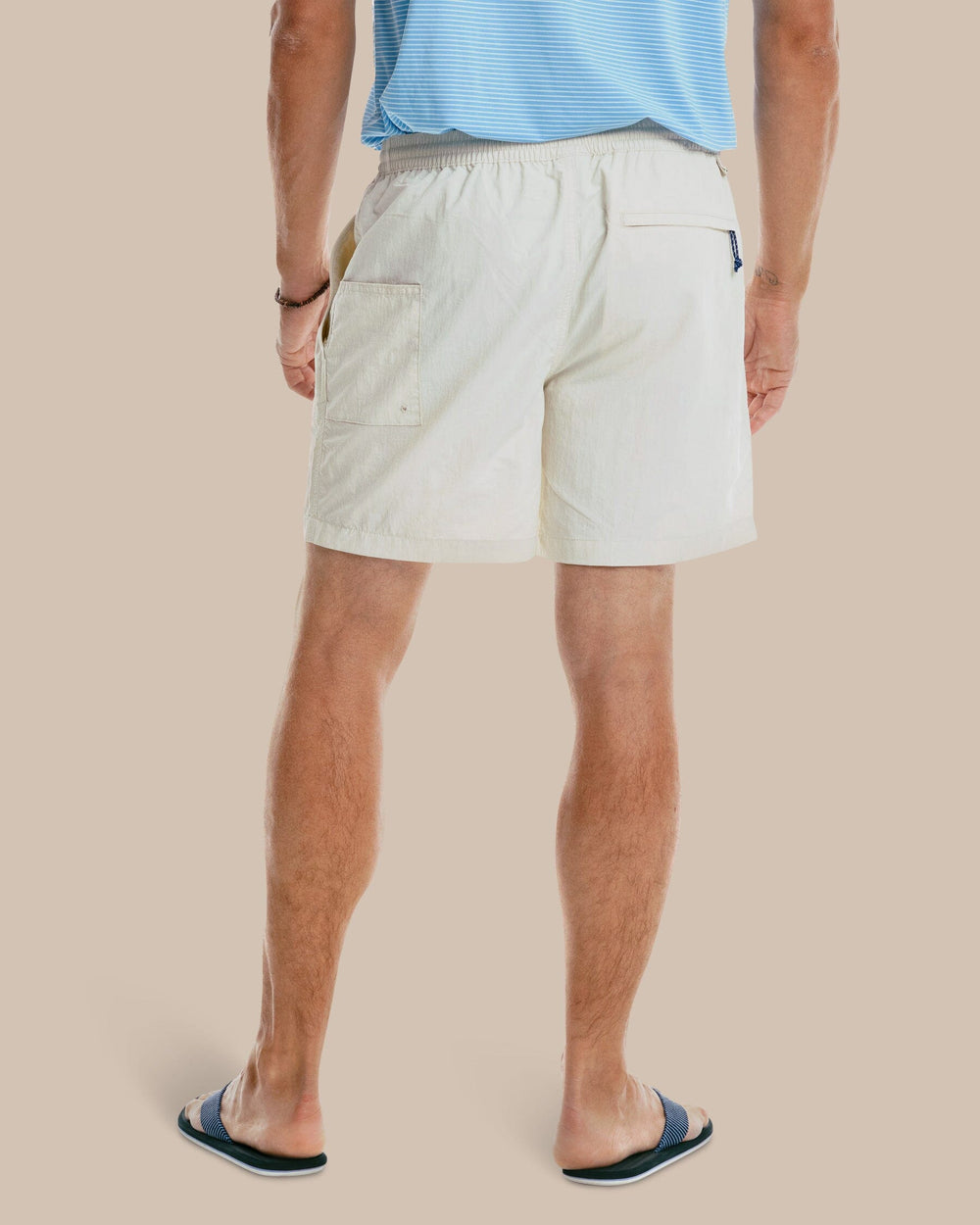 The model back model view of the Men's Shoreline 6 Inch Short by Southern Tide  - Stone