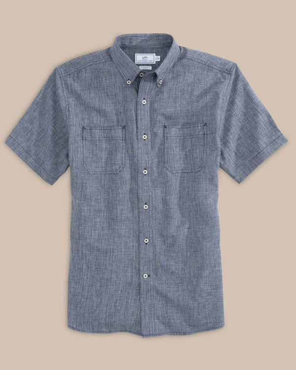 The front view of the Men's Navy Short Sleeve Dock Shirt by Southern Tide - Navy