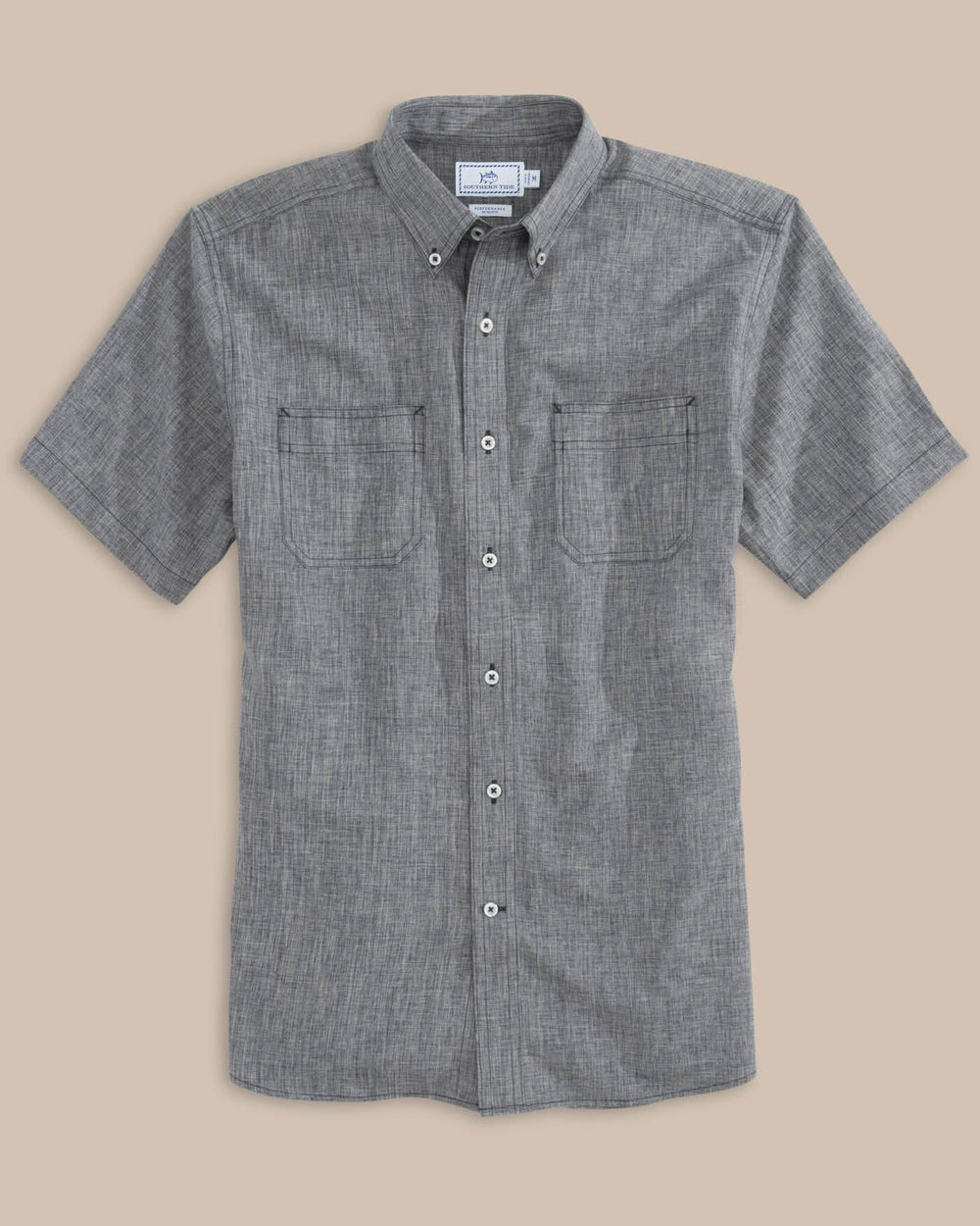 The front view of the Southern Tide Short Sleeve Dock Shirt by Southern Tide - Polarized Grey