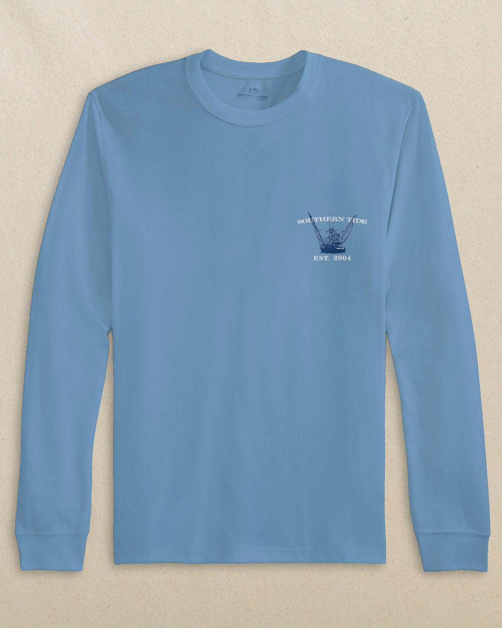 The front view of the Southern Tide Shrimp Boat Sunrise Long Sleeve T-Shirt by Southern Tide - Ocean Channel