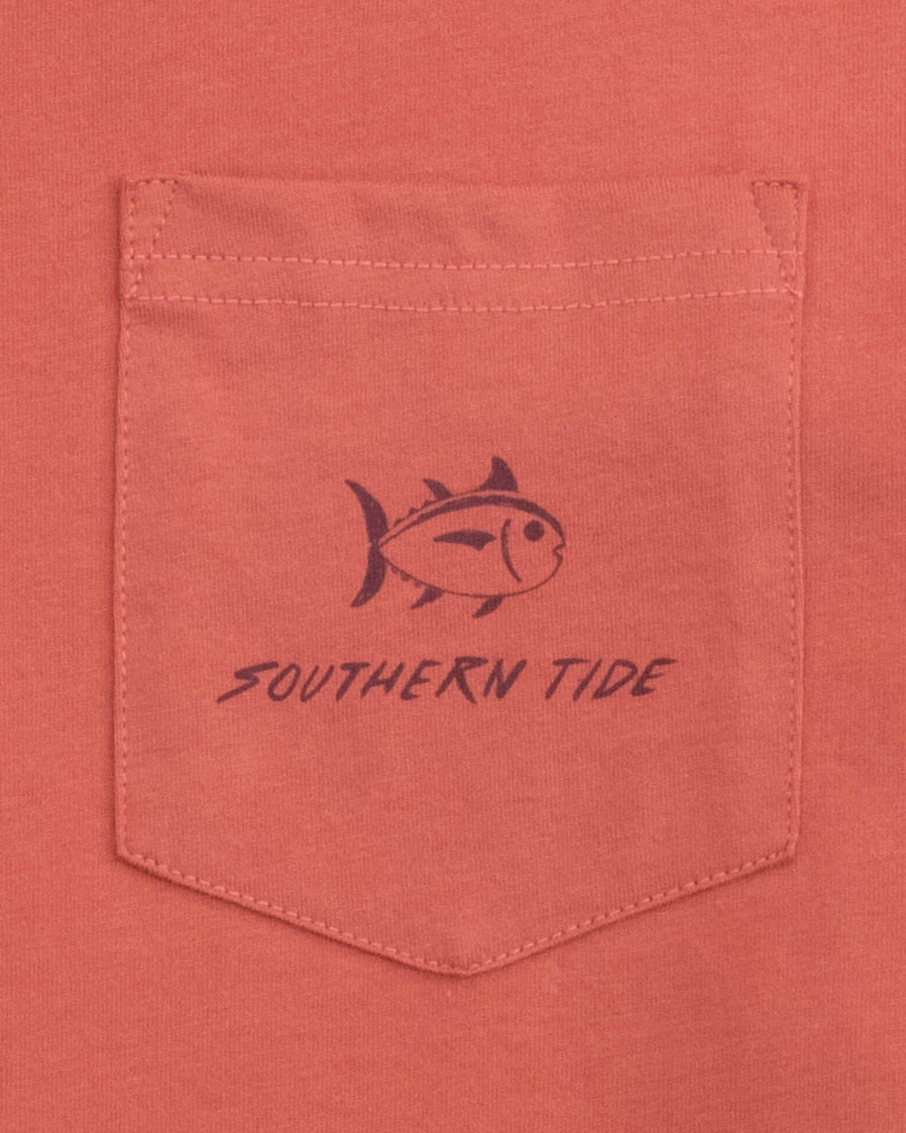 The detail view of the Southern Tide Sign To Sail Long Sleeve T-Shirt by Southern Tide - Dusty Coral