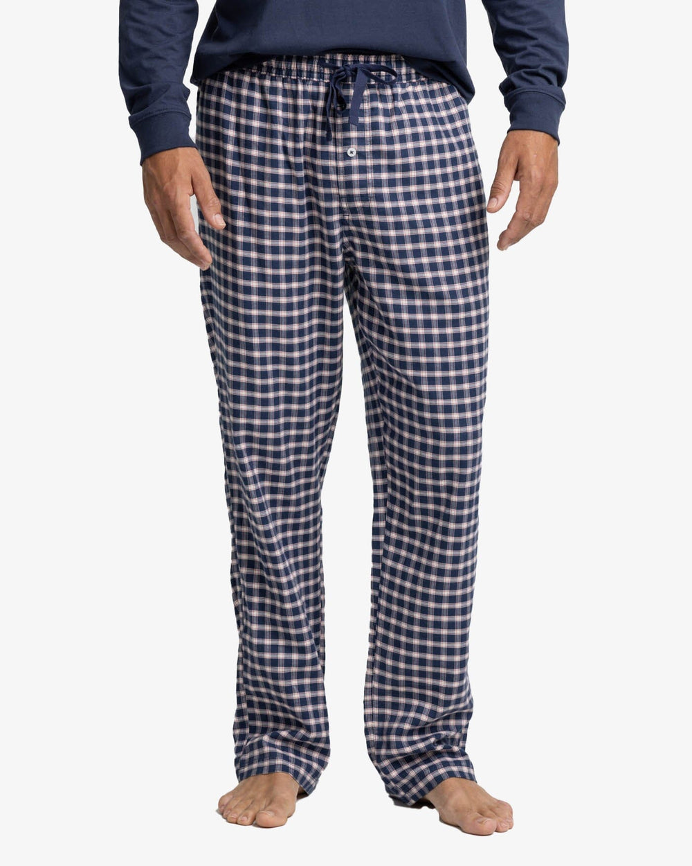 The front view of the Southern Tide Silverleaf Plaid Lounge Pant by Southern Tide - Dress Blue