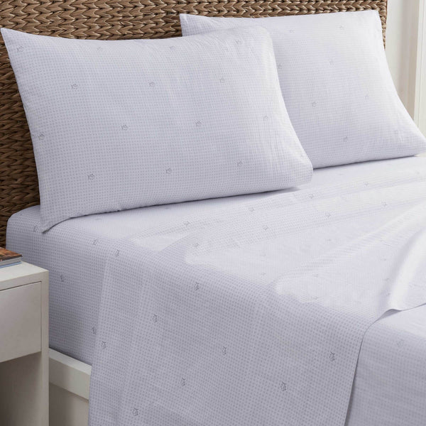 The front view of the Southern Tide Skipjack Bubbles Gray Sheet Set by Southern Tide - Gray
