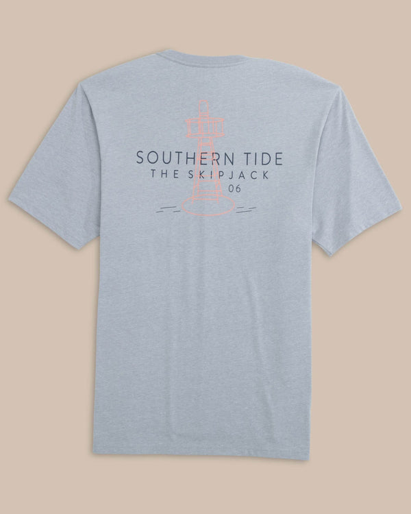 The back view of the Southern Tide Skipjack Buoys Club Heather Short Sleeve T-shirt by Southern Tide - Heather Platinum Grey