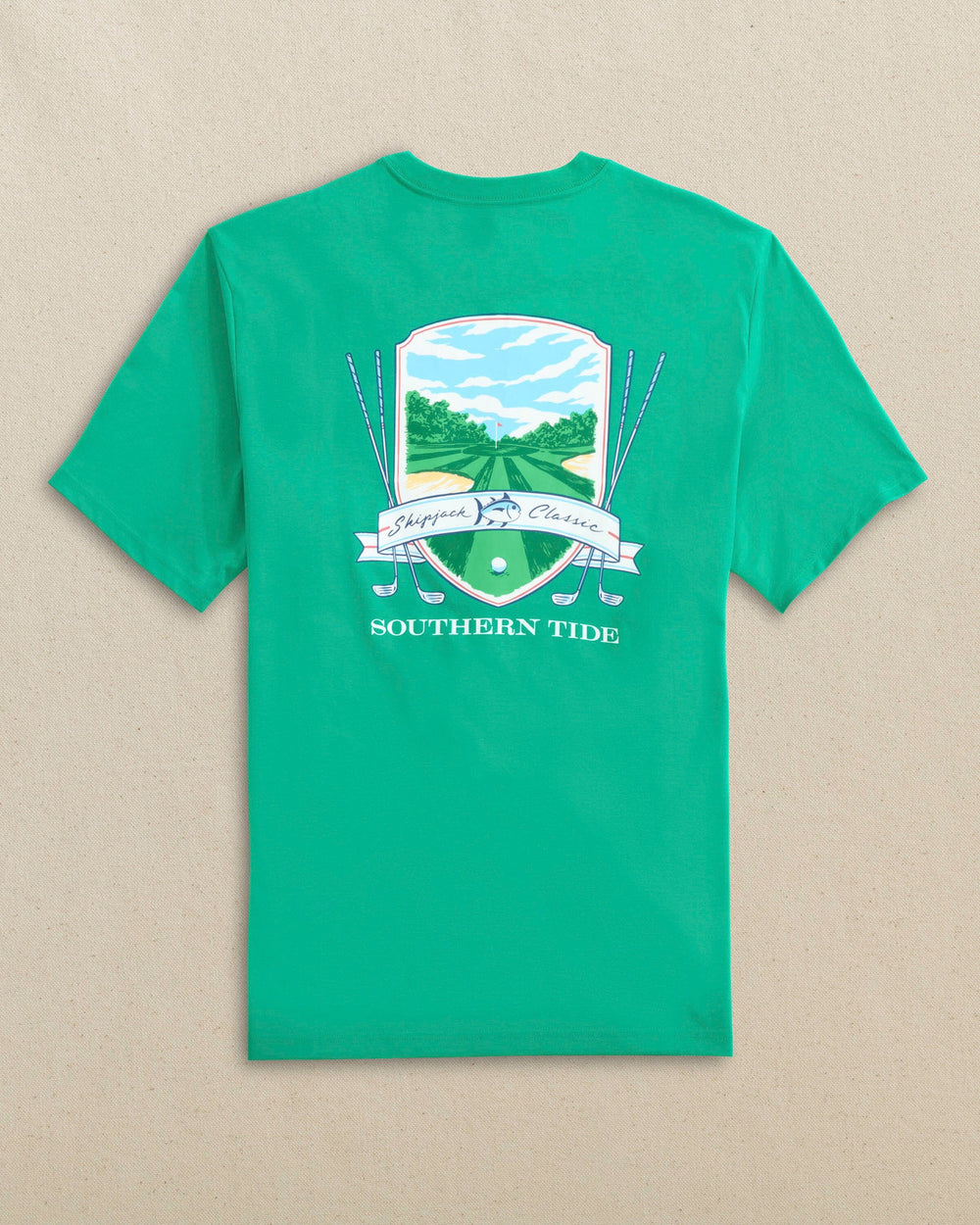 The back view of the Southern Tide Skipjack Classic Badge Short Sleeve T-Shirt by Southern Tide - Emerald