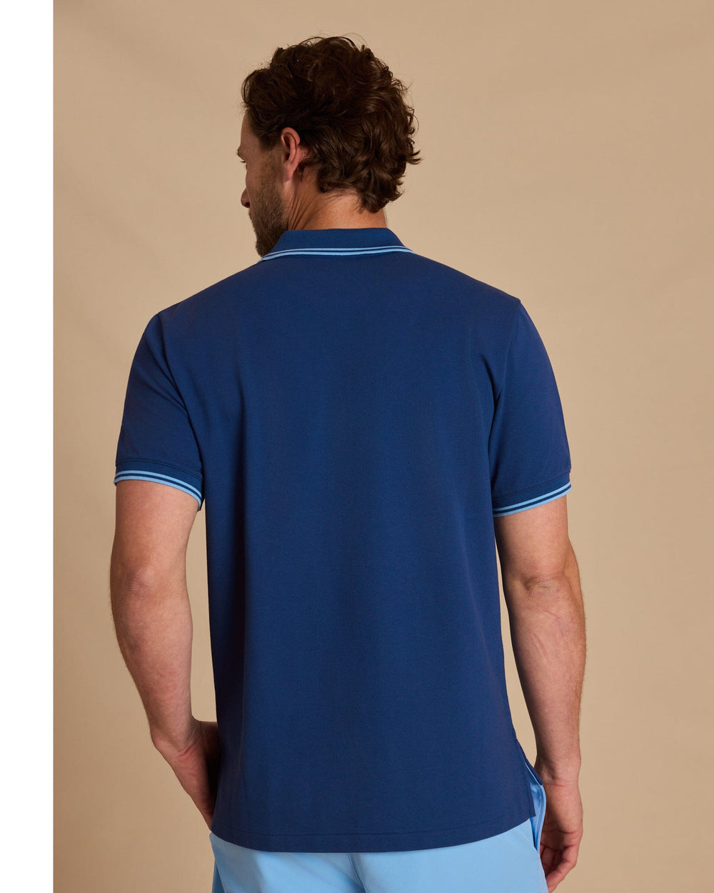 The back view of the Southern Tide Skipjack Coastal Breeze® Pique Polo by Southern Tide - Nautical Blue