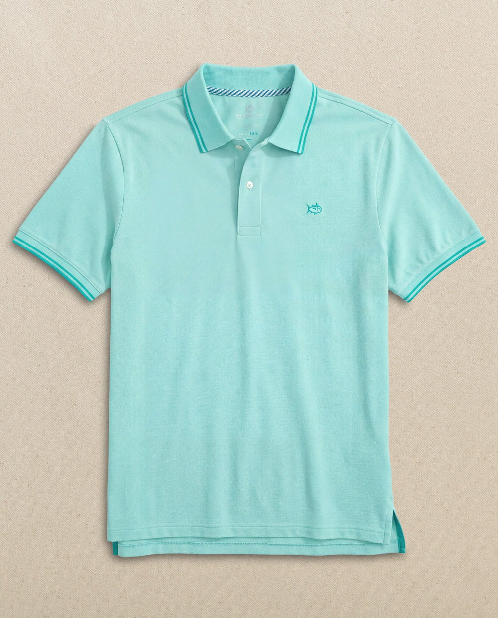 The front view of the Southern Tide Skipjack Coastal Breeze® Pique Polo by Southern Tide - Tame Teal