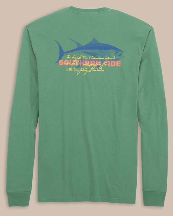 The back view of the Southern Tide Skipjack Facts Long Sleeve T-Shirt by Southern Tide - Frosty Spruce