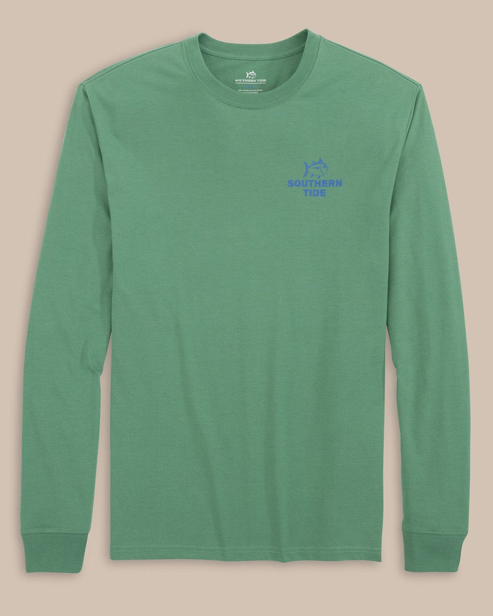 The front view of the Southern Tide Skipjack Facts Long Sleeve T-Shirt by Southern Tide - Frosty Spruce