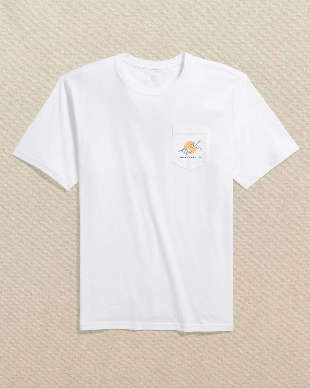 The front view of the Southern Tide Skipjack Fill Marsh Scene Short Sleeve T-Shirt by Southern Tide - Classic White