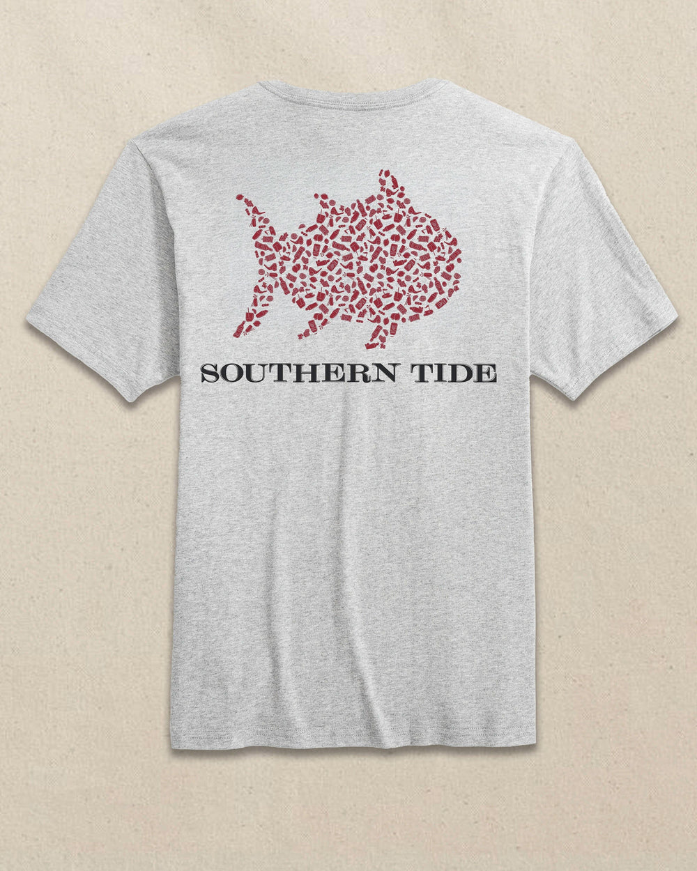 The back view of the Southern Tide Skipjack Fill Tailgate Short Sleeve T-Shirt by Southern Tide - Crimson and Black