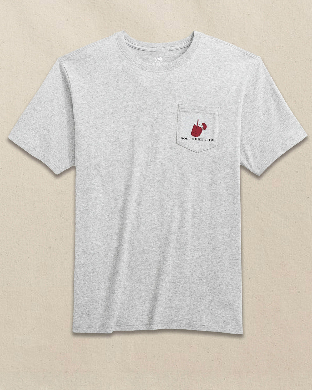 The front view of the Southern Tide Skipjack Fill Tailgate Short Sleeve T-Shirt by Southern Tide - Crimson and Black