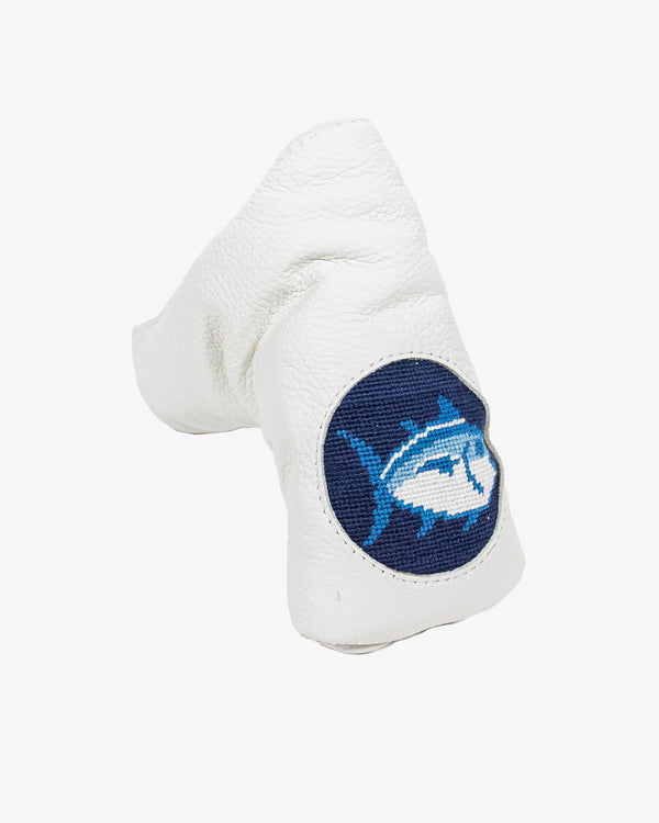 The angle front view of the Southern Tide Skipjack Medallion Putter Cover by Southern Tide - Navy