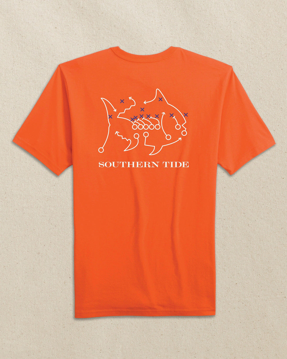 The back view of the Southern Tide Skipjack Play Short Sleeve T-Shirt by Southern Tide - Endzone Orange and Regal Purple