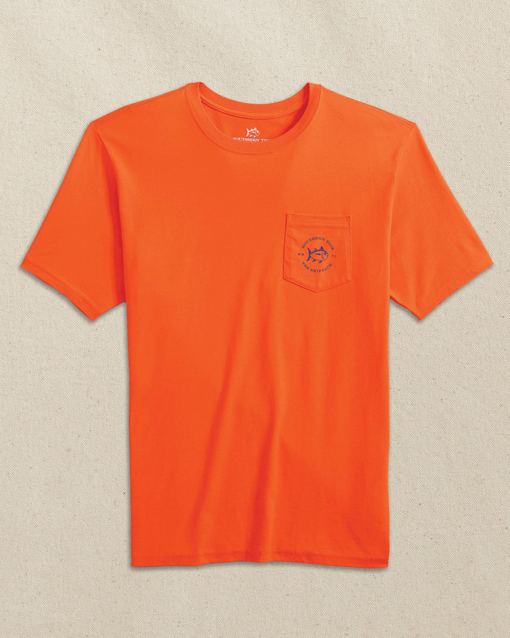 The front view of the Southern Tide Skipjack Play Short Sleeve T-Shirt by Southern Tide - Endzone Orange and Regal Purple