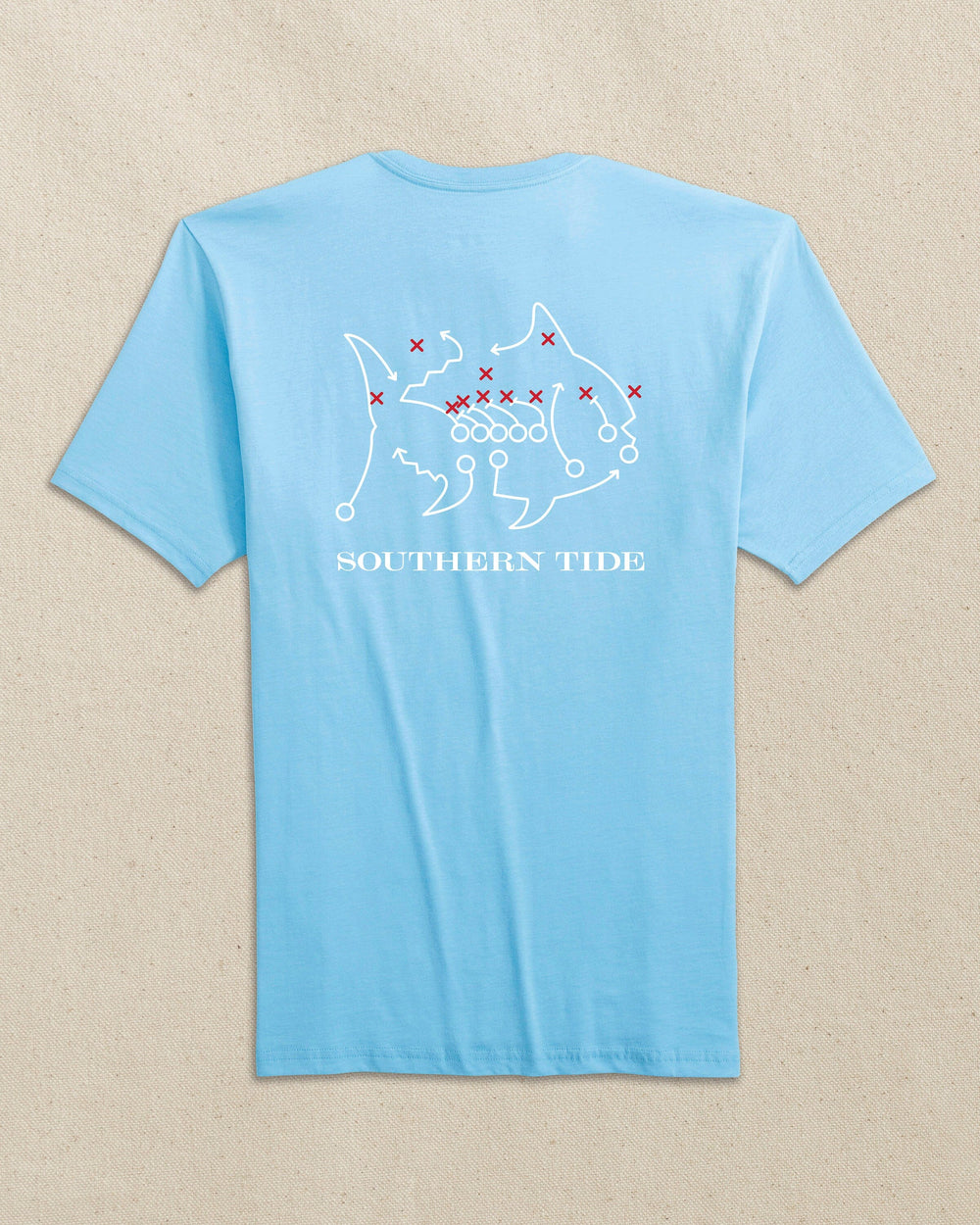 The back view of the Southern Tide Skipjack Play Short Sleeve T-Shirt by Southern Tide - Rush Blue and Varsity Red