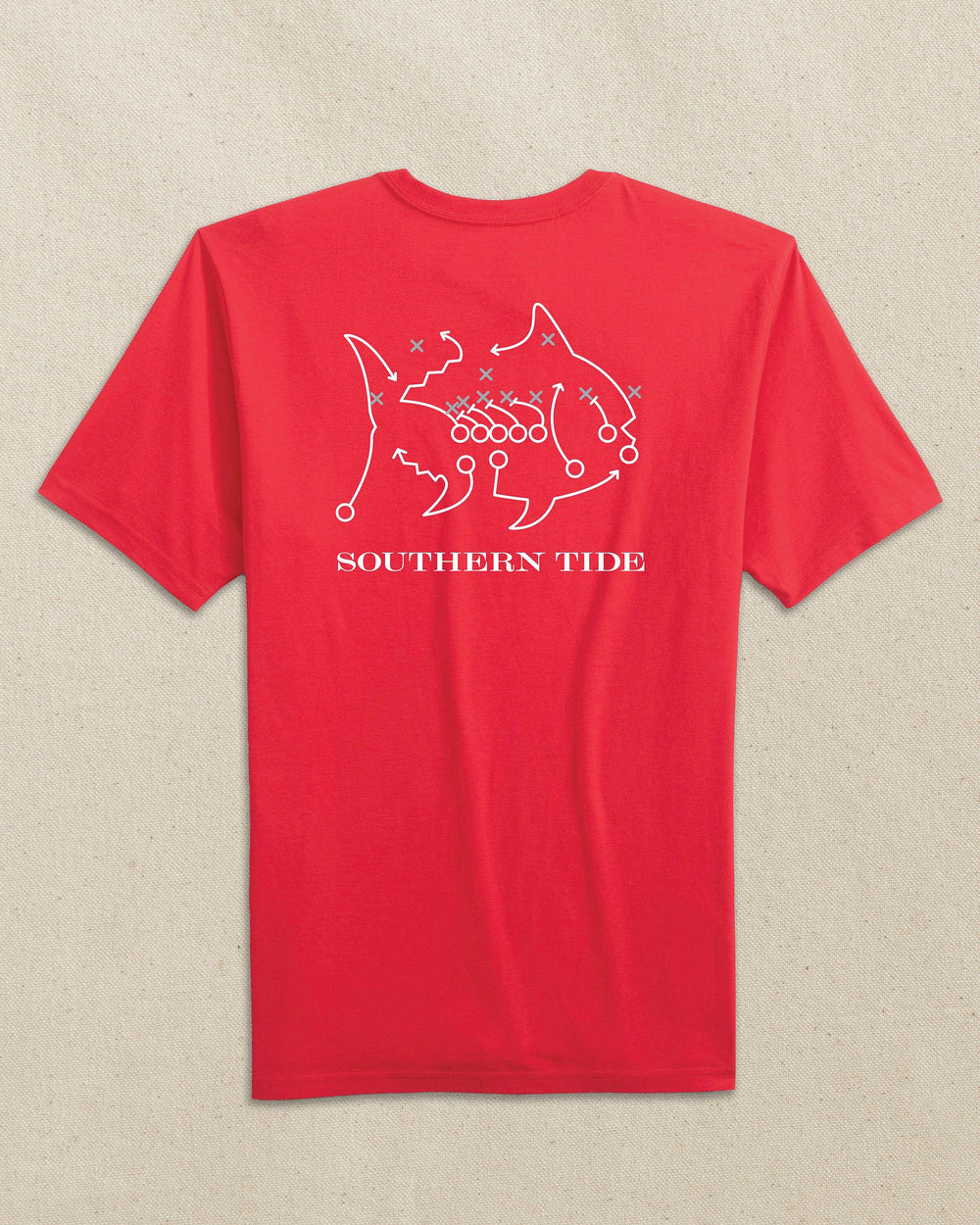 The back view of the Southern Tide Skipjack Play Short Sleeve T-Shirt by Southern Tide - Varsity Red and Grey
