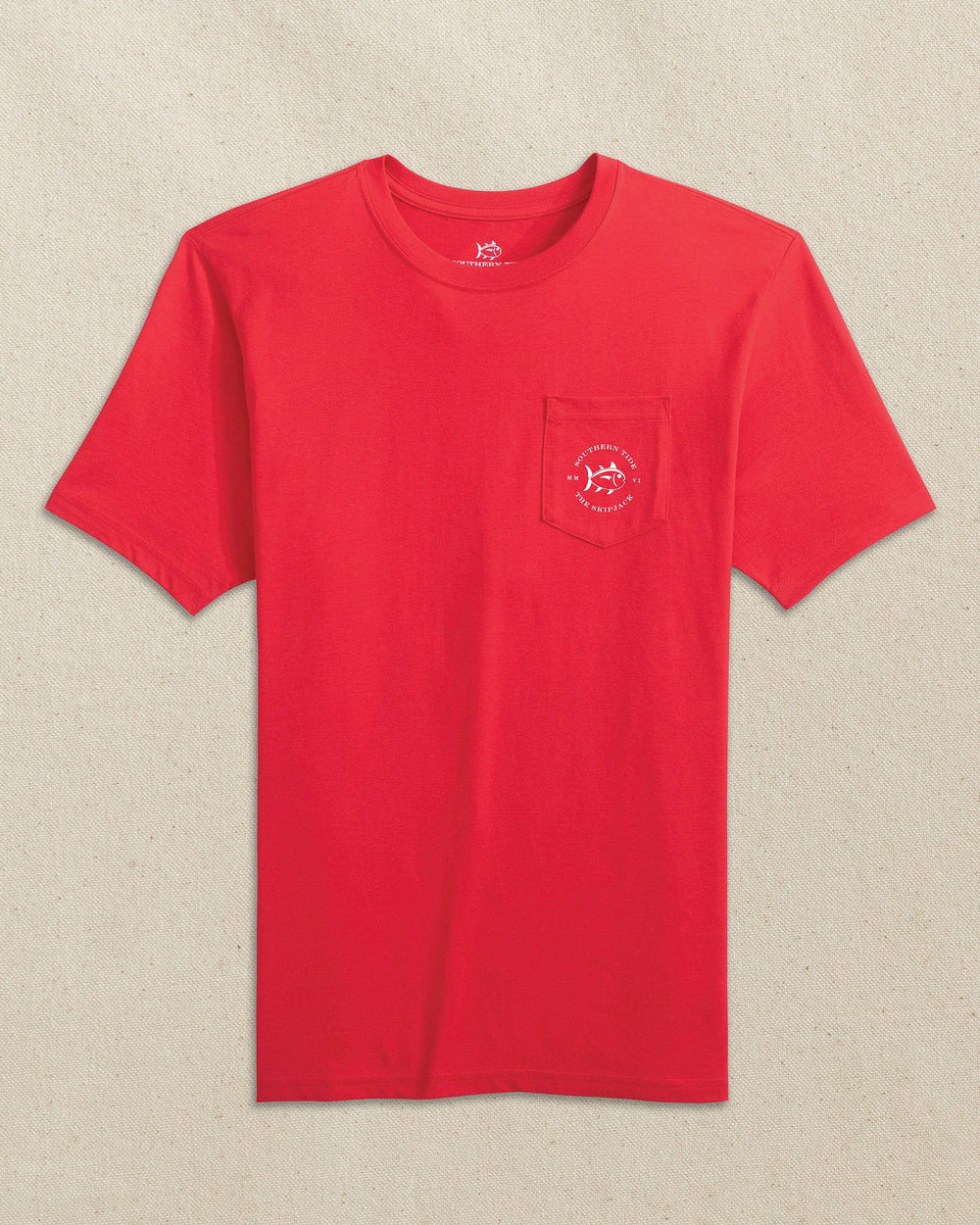 The front view of the Southern Tide Skipjack Play Short Sleeve T-Shirt by Southern Tide - Varsity Red and Grey