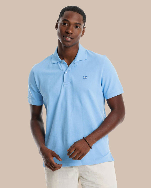 The model front view of the Men's New Skipjack Polo Shirt by Southern Tide - Ocean Channel