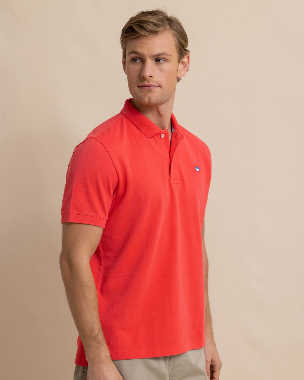 The front view of the Southern Tide new-skipjack-polo-shirt by Southern Tide - Paprika Red