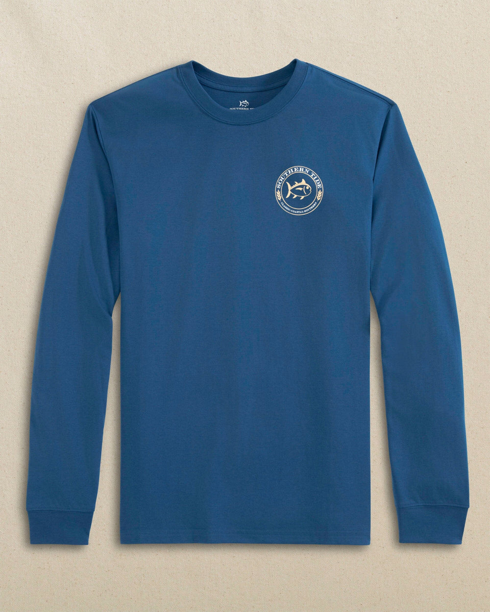 The front view of the Southern Tide Skipjack Sandtrap Long Sleeve T-Shirt by Southern Tide - Nautical Blue