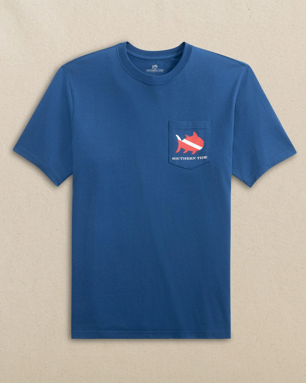 The front view of the Southern Tide Skipjack Scuba Flag Short Sleeve T-Shirt by Southern Tide - Nautical Blue