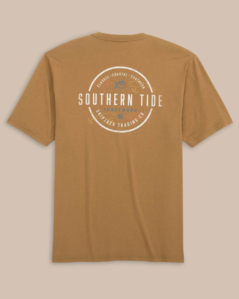 The back view of the Southern Tide Skipjack TC Lures T-Shirt by Southern Tide - Hazelnut Khaki