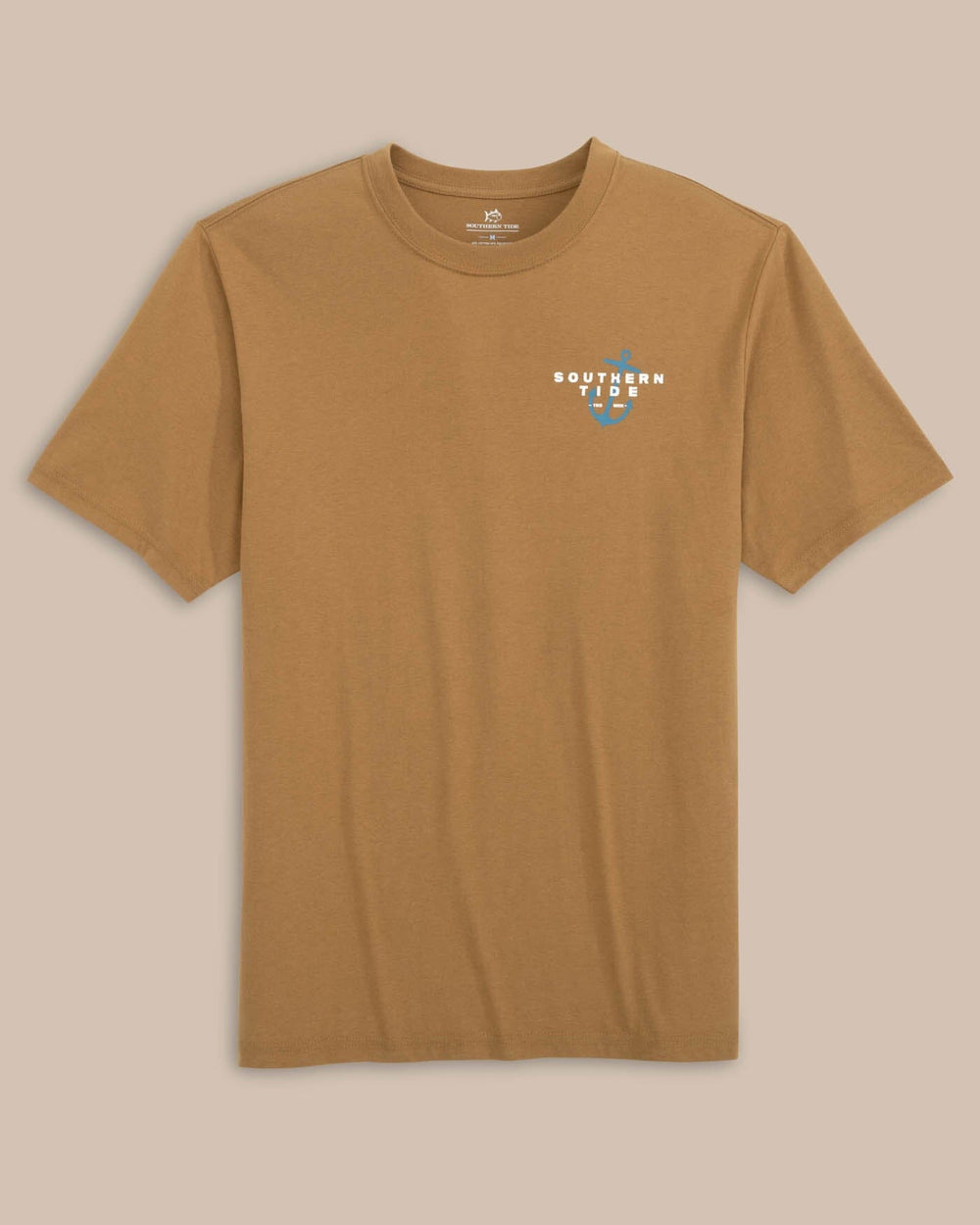 The front view of the Southern Tide Skipjack TC Lures T-Shirt by Southern Tide - Hazelnut Khaki