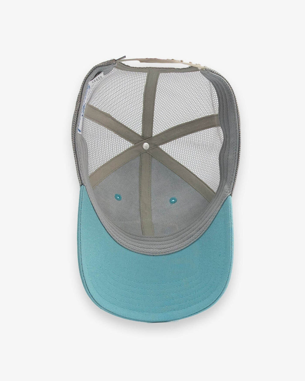 The detail view of the Southern Tide Kids Skipjack Trademark Trucker Hat by Southern Tide - Blue