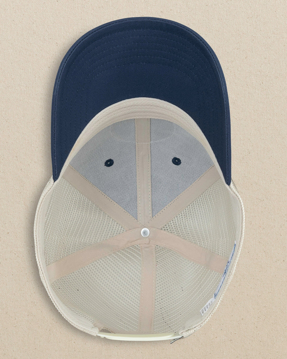 The under view of the Southern Tide Skipjack Trading Co. Trucker Hat by Southern Tide - Aged Denim