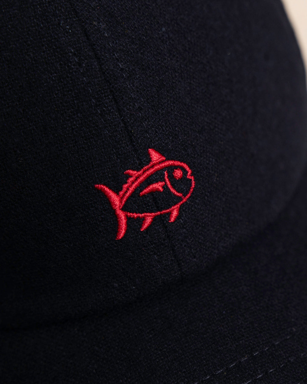 The detail view of the Southern Tide Skipjack Wool Leather Strap Hat by Southern Tide - Navy