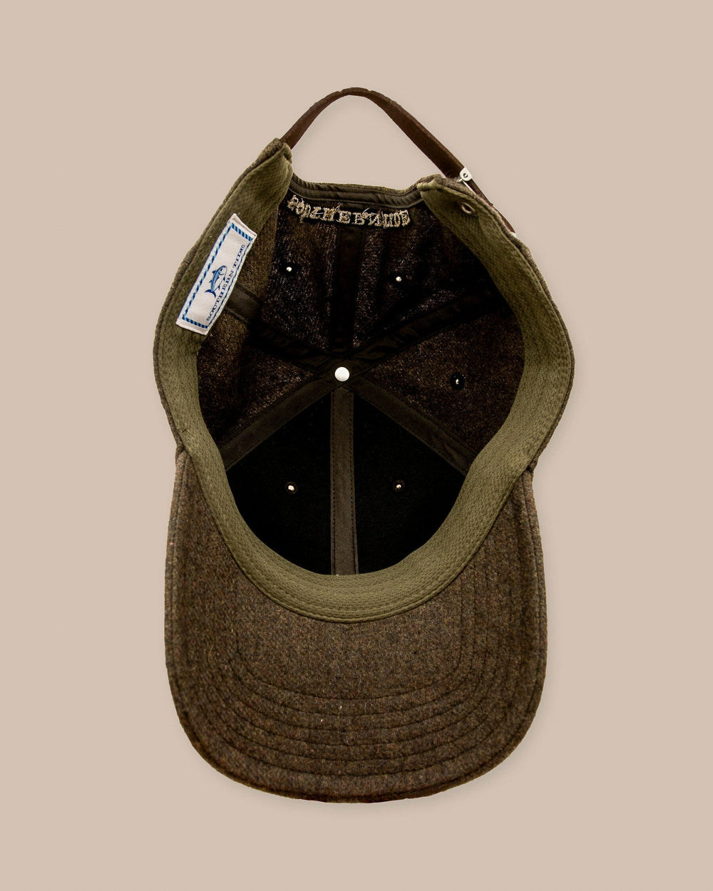 The bottom view of the Southern Tide Skipjack Wool Leather Strap Hat by Southern Tide - Sage