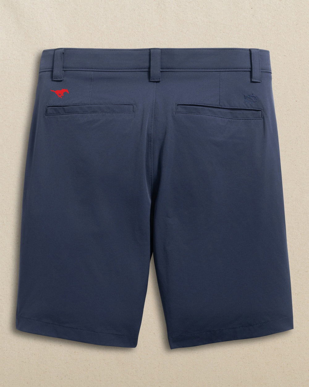 The back view of the Southern Tide SMU Mustangs Birdie 8" Coastal Breeze® Performance Short by Southern Tide - True Navy