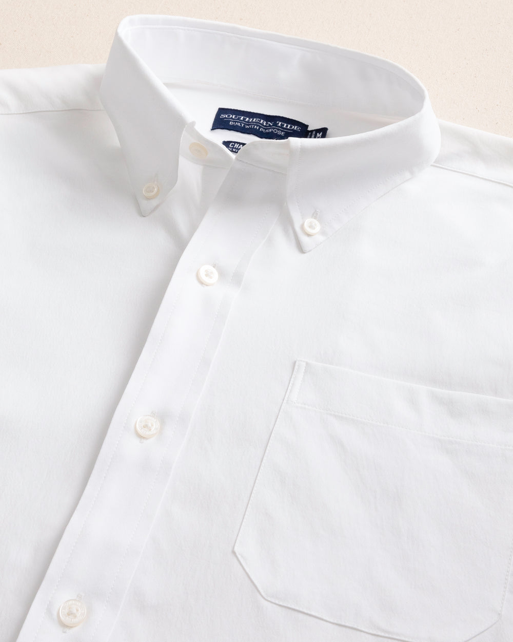 The detail view of the Southern Tide Solid Brrr°® Intercoastal Performance Sport Shirt by Southern Tide - Classic White