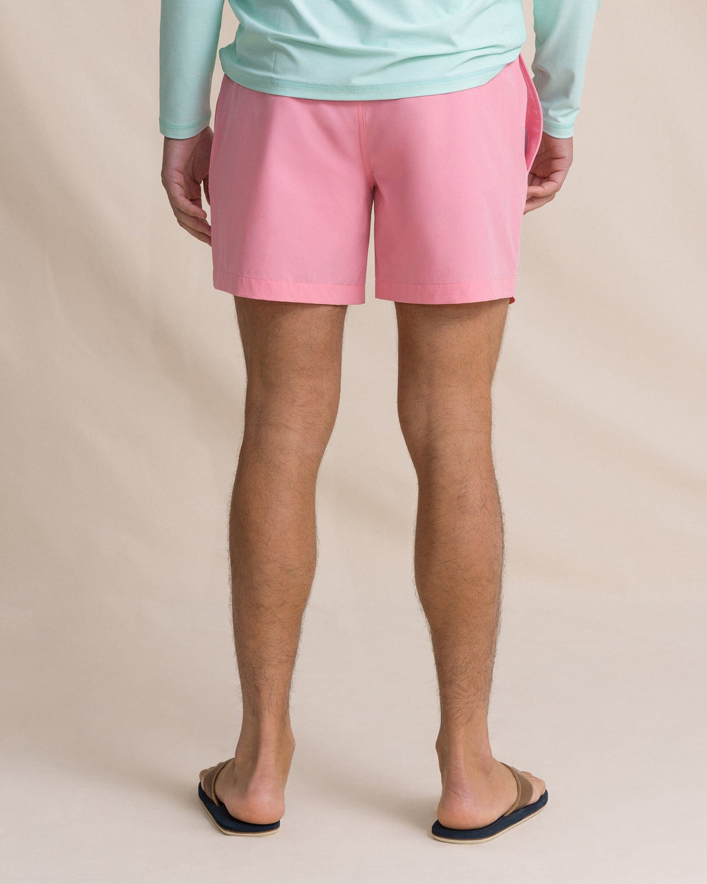The back view of the Southern Tide Solid Maritime Swim Trunk by Southern Tide - Sea Pink