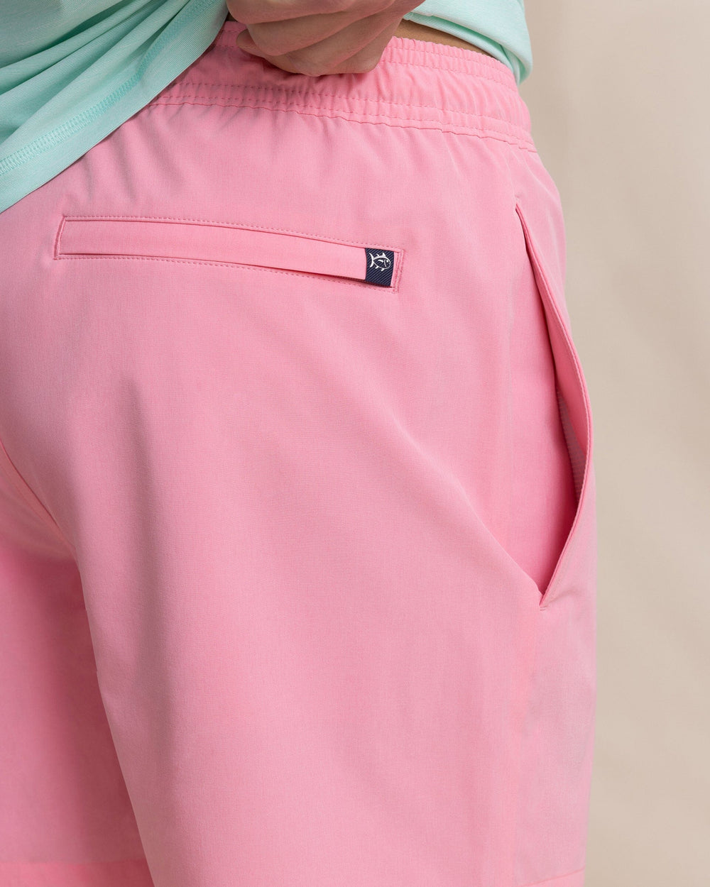 The detail view of the Southern Tide Solid Maritime Swim Trunk by Southern Tide - Sea Pink