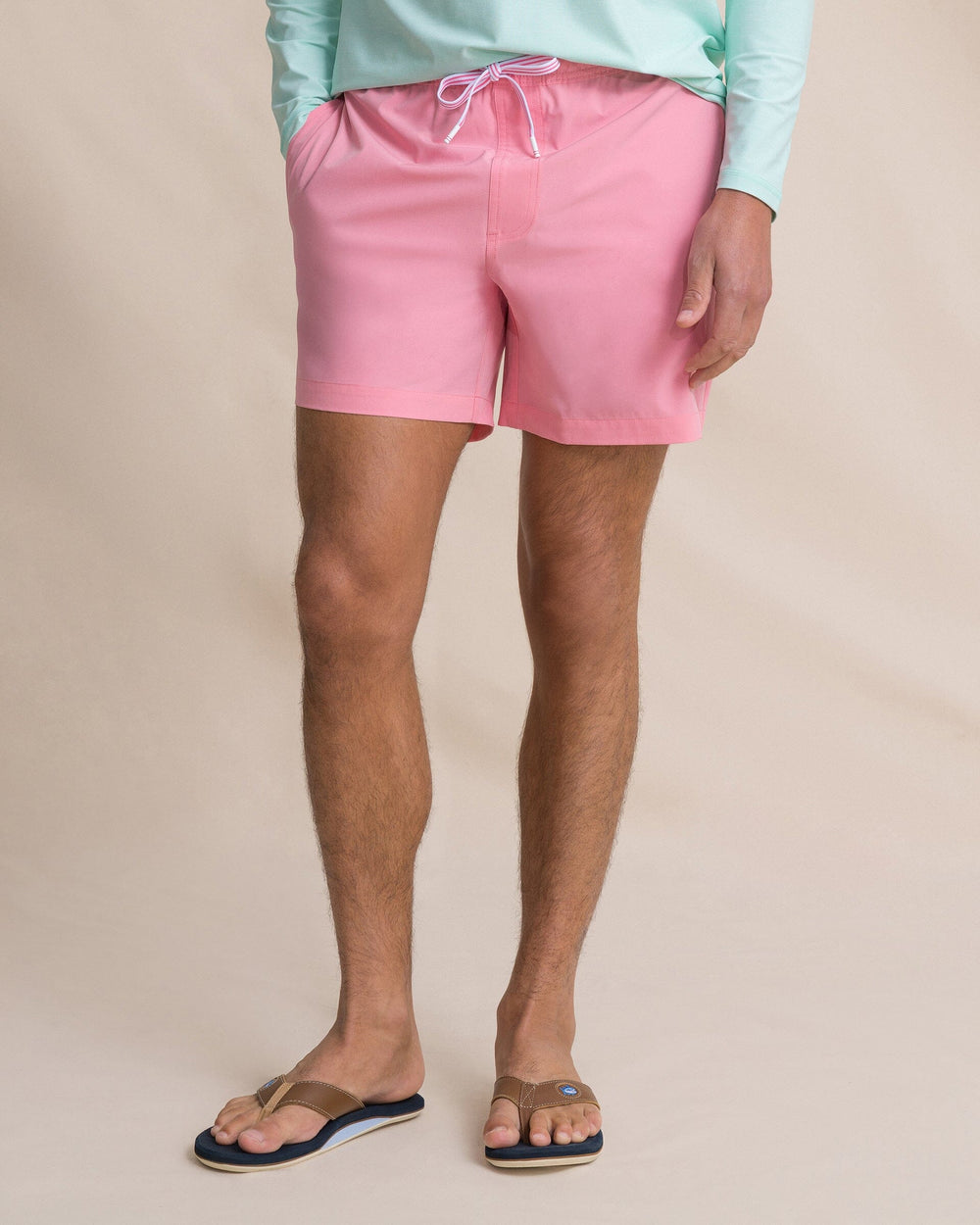 The front view of the Southern Tide Solid Maritime Swim Trunk by Southern Tide - Sea Pink