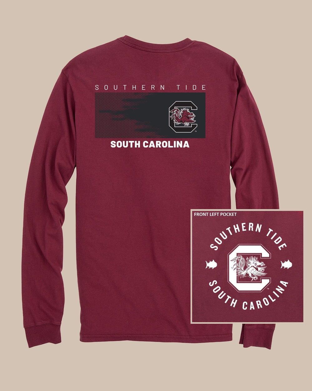 The back view of the South Carolina Gamecocks Gameday Hexagon Gradient T-Shirt by Southern Tide - Chianti