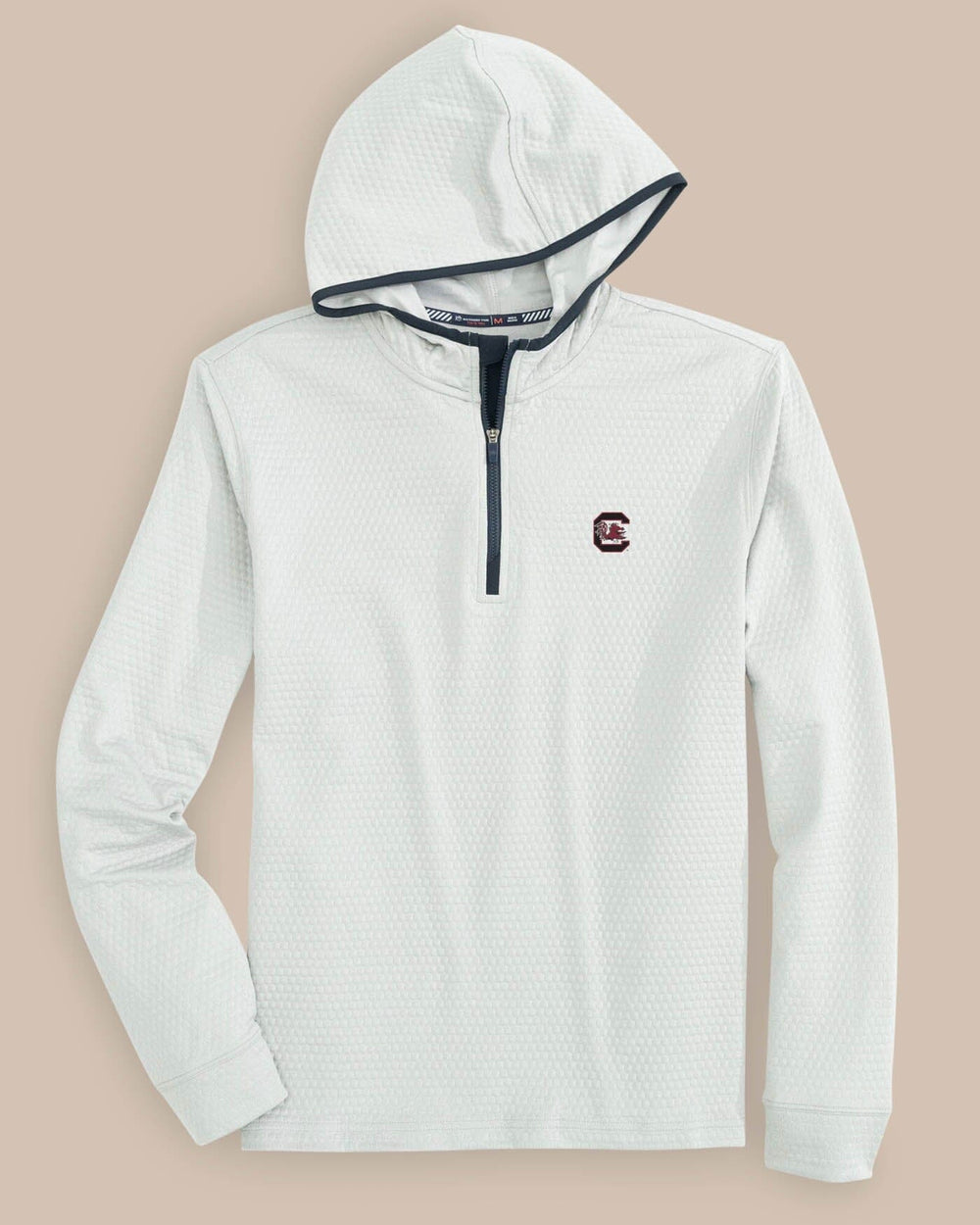 The front view of the South Carolina Gamecocks Scuttle Performance Quarter Zip Hoodie by Southern Tide - Heather Slate Grey