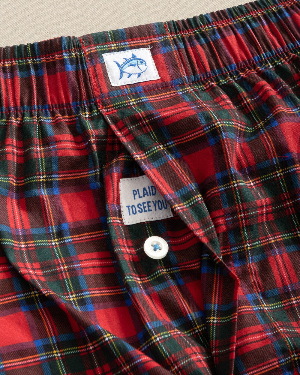 The detail view of the Southern Tide South Carolina Tartan Boxer by Southern Tide - Rio Red