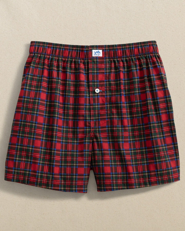 The front view of the Southern Tide South Carolina Tartan Boxer by Southern Tide - Rio Red