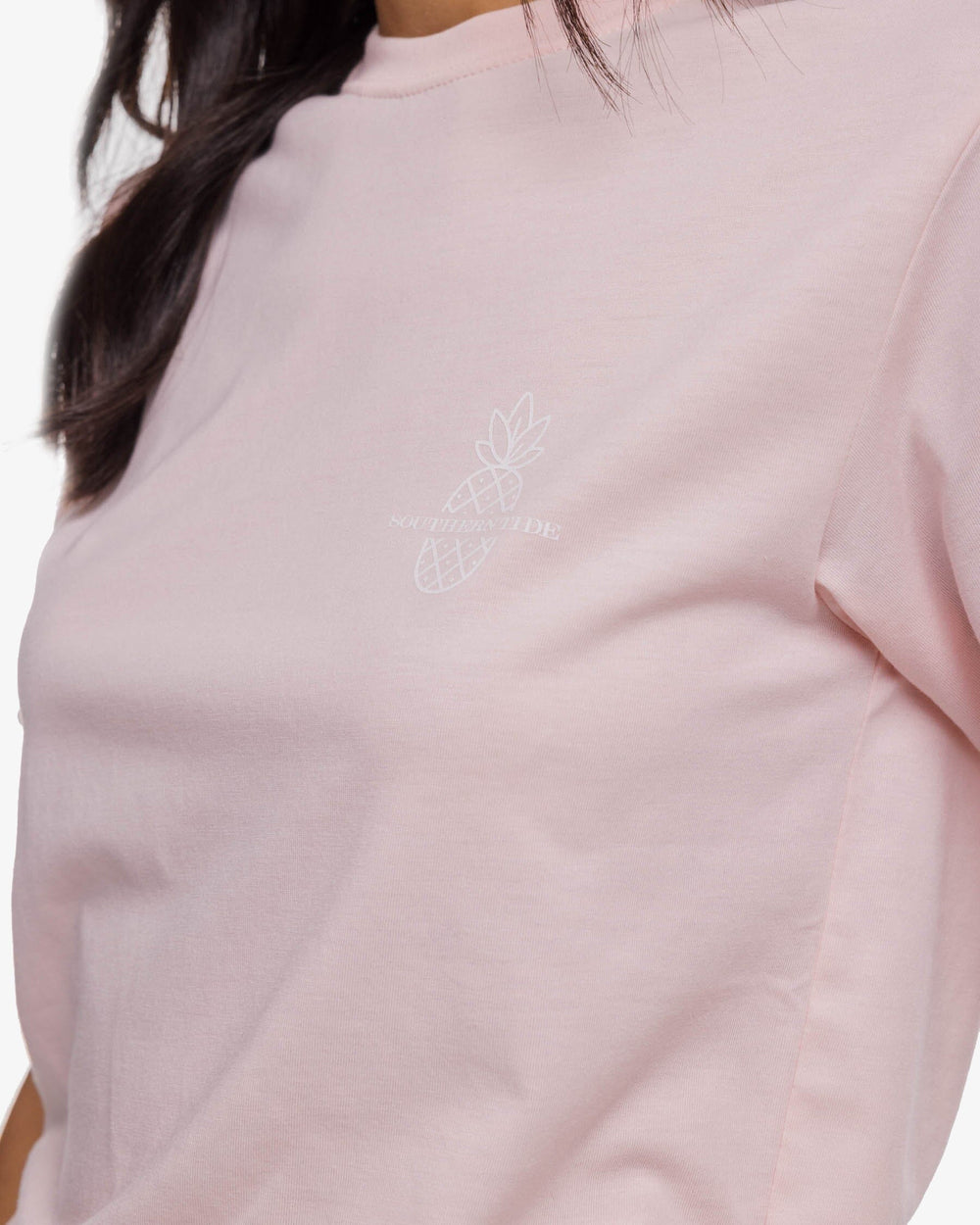 The detail view of the Southern Tide Southern Hospitality T-shirt by Southern Tide - Rose Blush