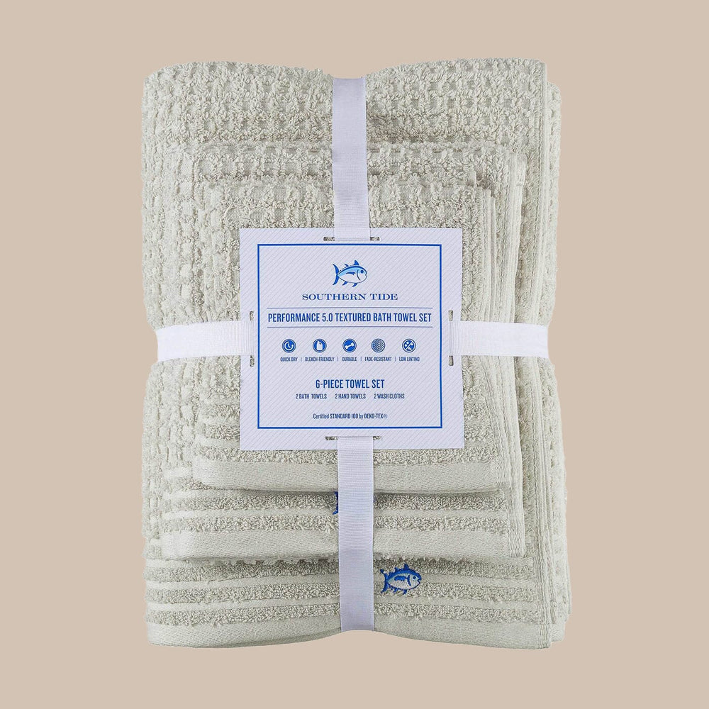 The front view of the Southern Tide 6 Pack Waffle Towel Set by Southern Tide - Harpoon Grey