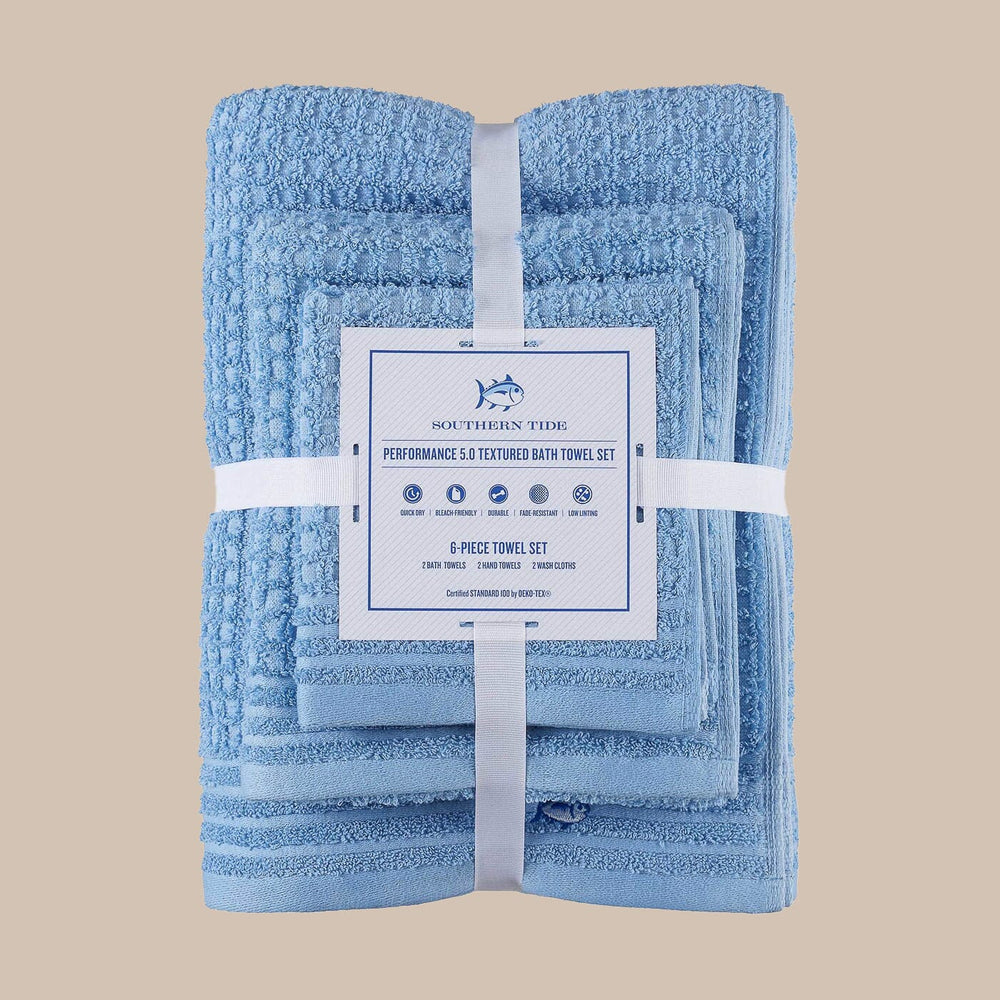 The front view of the Southern Tide 6 Pack Waffle Towel Set by Southern Tide - Little Boy Blue