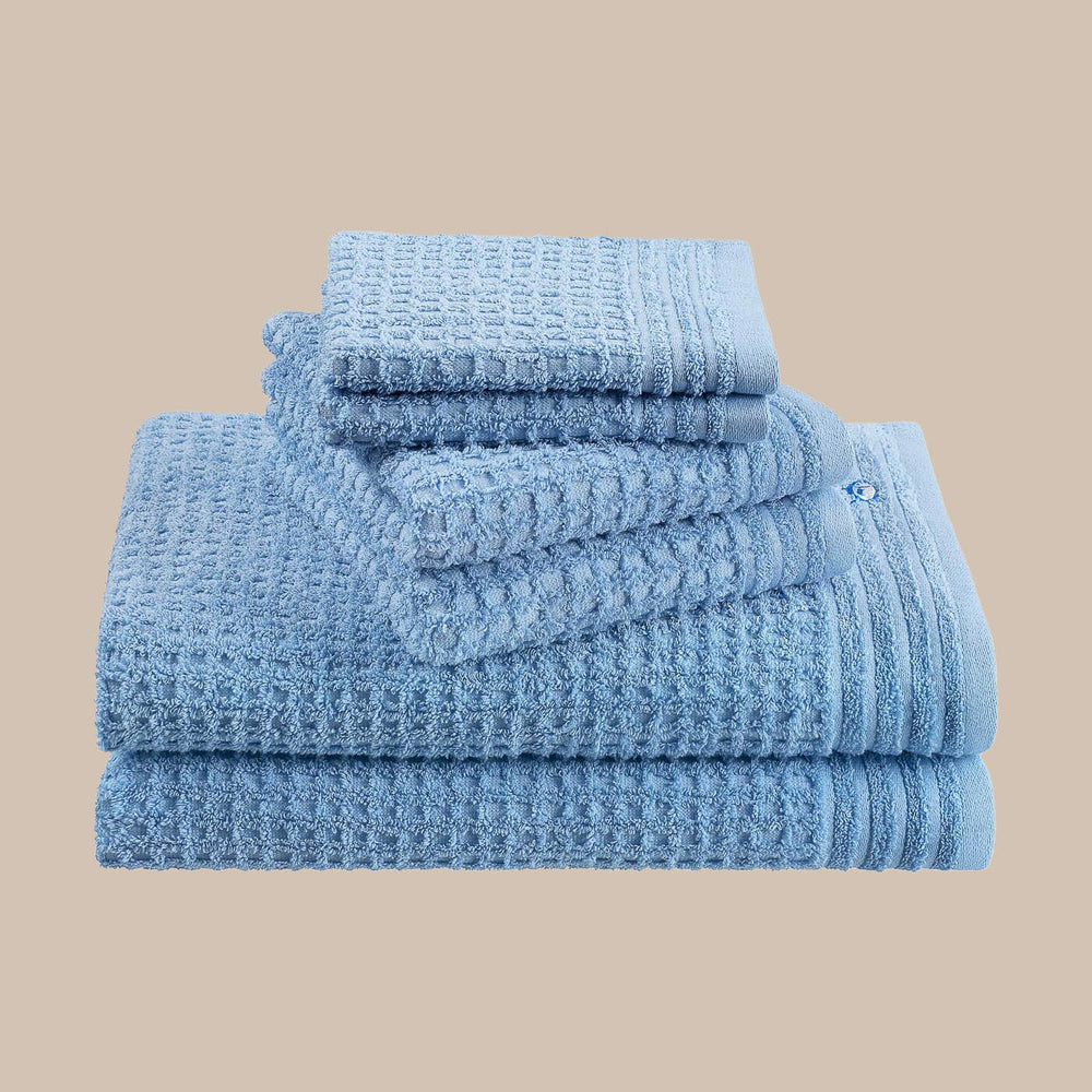 The front angle view of the Southern Tide 6 Pack Waffle Towel Set by Southern Tide - Little Boy Blue