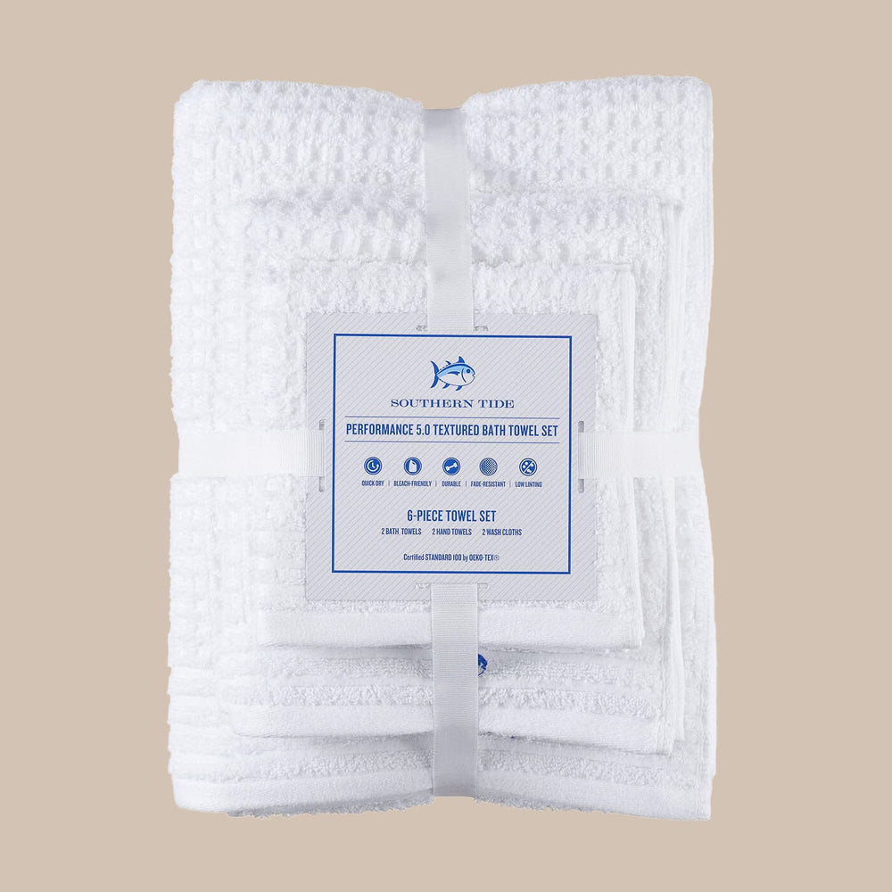 The front view of the Southern Tide 6 Pack Waffle Towel Set by Southern Tide - Optical White