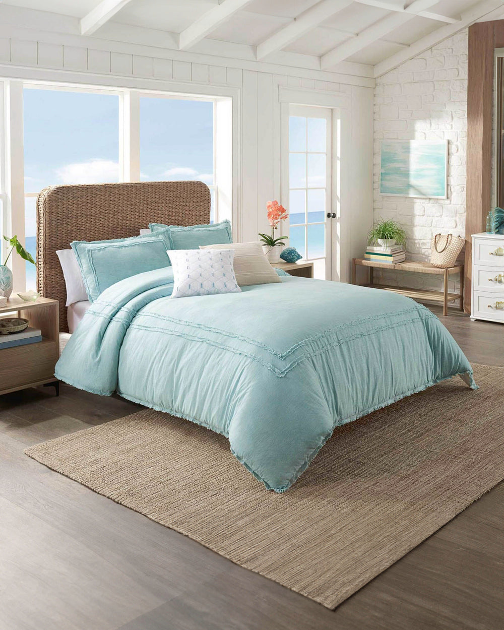 The front view of the Southern Tide Southern Tide Bayview Seaglass Comforter Set by Southern Tide - Seaglass